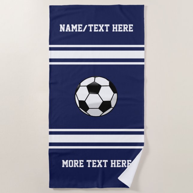 Soccer Player Name or Team Name Your Team Colour Beach Towel (Front)