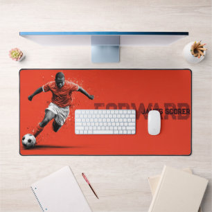 Soccer Player on Red Background Desk Mat