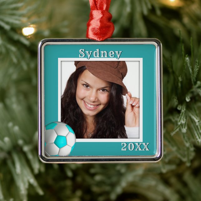 Soccer Player Photo Name Daughters Christmas Metal Tree Decoration (Tree)