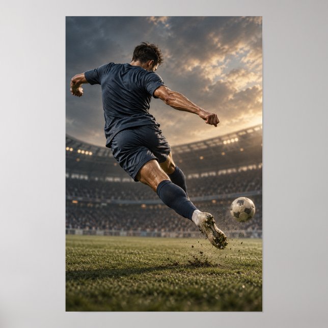 Soccer Player Powerful Kick – Dramatic Stadium Wal Poster (Front)