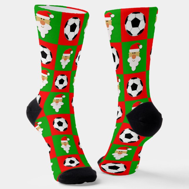 Soccer Player Santa Christmas Pattern Fun Holiday  Socks (Angled)