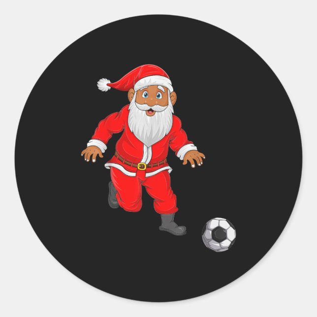 Soccer Player Santa Christmas Pyjamas Funny Xmas B Classic Round Sticker (Front)