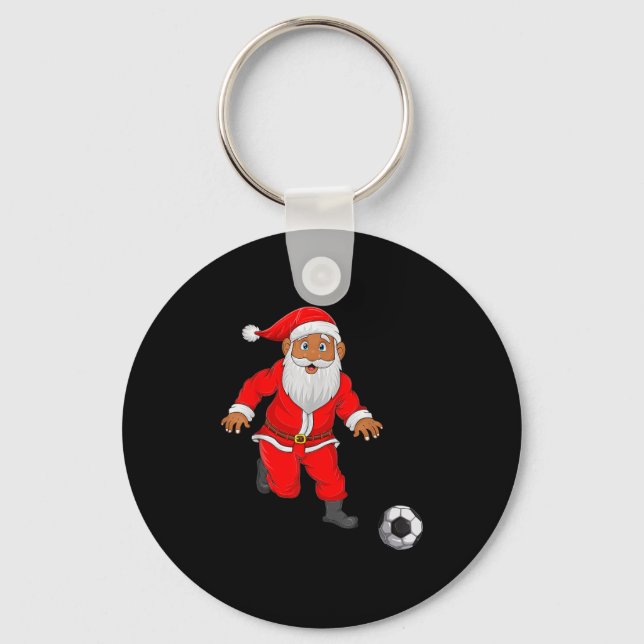 Soccer Player Santa Christmas Pyjamas Funny Xmas B Key Ring (Front)