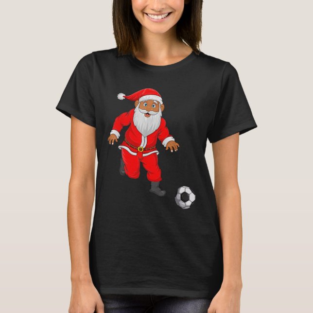 Soccer Player Santa Christmas Pyjamas Funny Xmas B T-Shirt (Front)