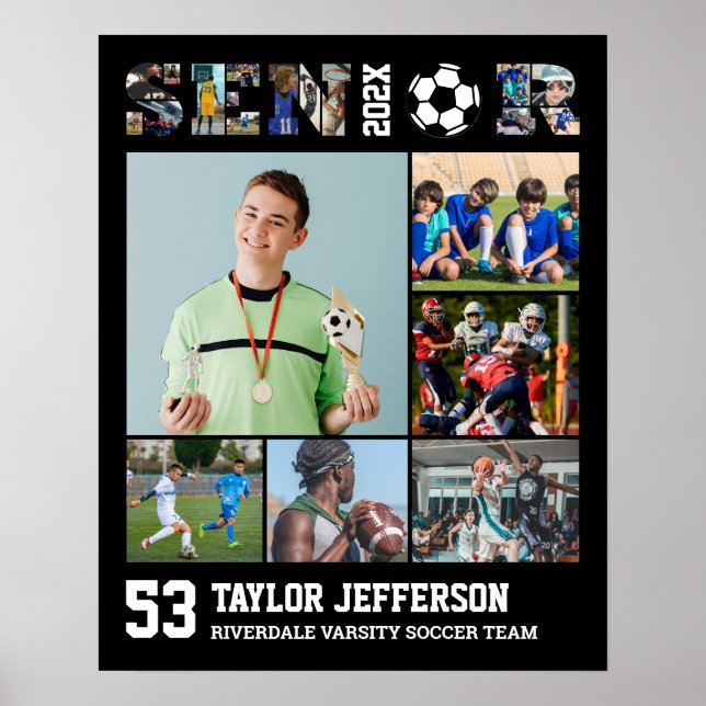 Soccer Player Senior Night Sports Photo Collage Poster (Front)