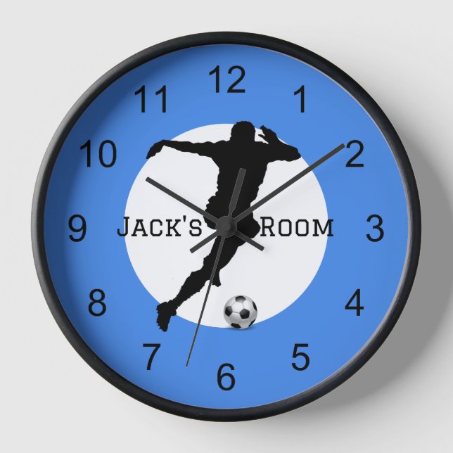 Soccer Player Silhouette Wooden Wall Clock (Front)