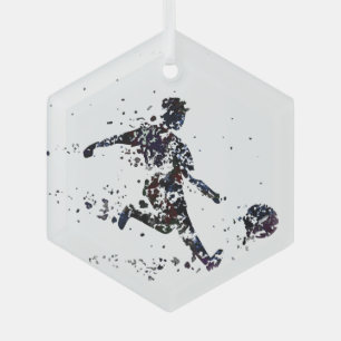 Soccer Player Sport Game Glass Tree Decoration