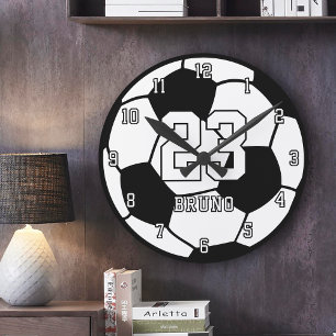Soccer Player Sports Ball Name & Jersey Number Round Clock