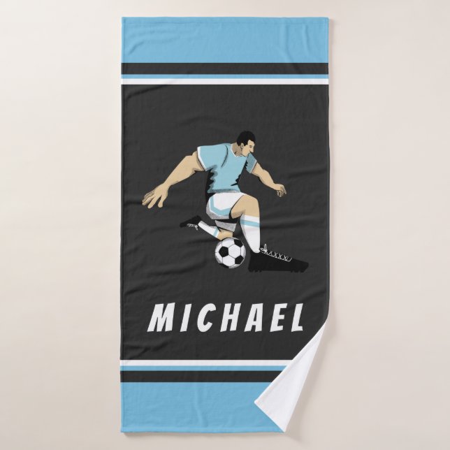 Soccer Player Striped Personalised Modern Trendy.  Bath Towel (Bath Towel)
