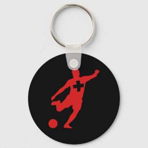 Soccer Player Swiss Flag Key Ring