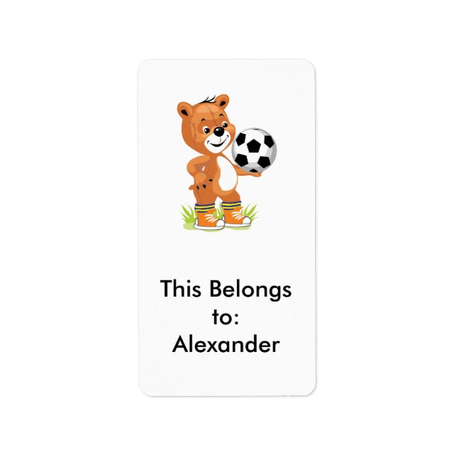 soccer player teddy bear cartoon graphic label (Front)