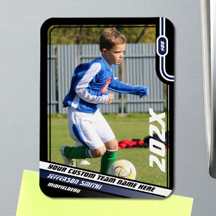 Soccer Player Trading Card in Black Blue Magnet