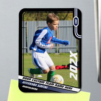 Soccer Player Trading Card in Black Blue Magnet