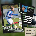 Soccer Player Trading Card in Black Green<br><div class="desc">Introducing our Classic Soccer Trading Card – a timeless tribute to the world's most beloved sport, set against a backdrop of bold black with sleek green and white stripes. On the front, personalise the essentials: team name, player's full name, position, jersey number, and showcase the player's image, capturing their essence...</div>