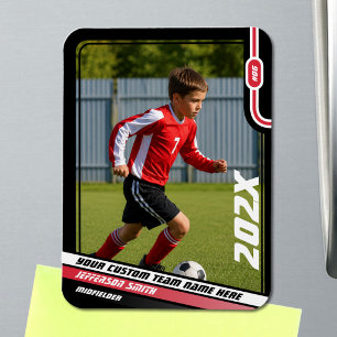 Soccer Player Trading Card in Black Red Magnet