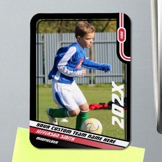 Soccer Player Trading Card in Black Red Magnet