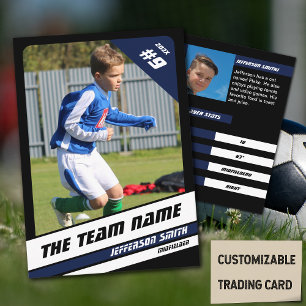 Soccer Player Trading Card in Vigourous Blue Black