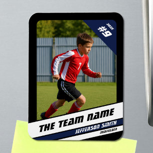 Soccer Player Trading Card in Vigourous Blue Black Magnet