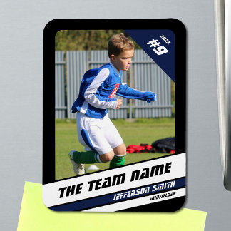 Soccer Player Trading Card in Vigourous Blue Black Magnet