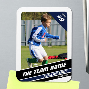 Soccer Player Trading Card in Vigourous Blue White Magnet