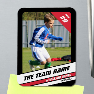 Soccer Player Trading Card in Vigourous Red Black Magnet