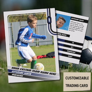 Soccer Player Trading Card Light Grey Blue