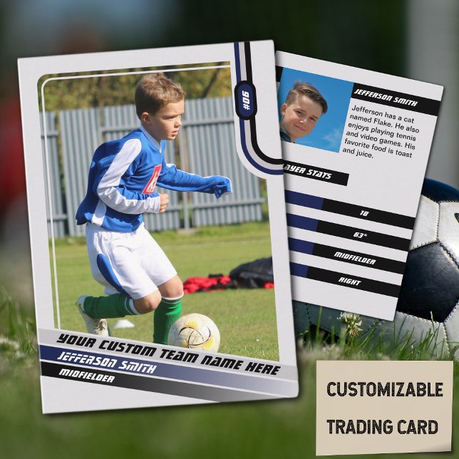 Soccer Player Trading Card Light Grey Blue (Soccer Player Trading Card in Light Grey with Custom Team Name and Blue Black Elements)