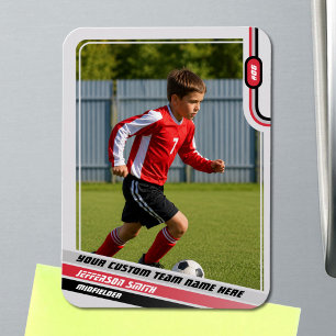 Soccer Player Trading Card Light Grey Red Magnet