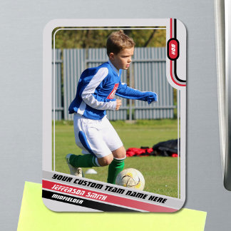 Soccer Player Trading Card Light Grey Red Magnet
