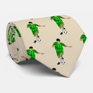 Soccer Players Kicking Ball Green Uniform Tie