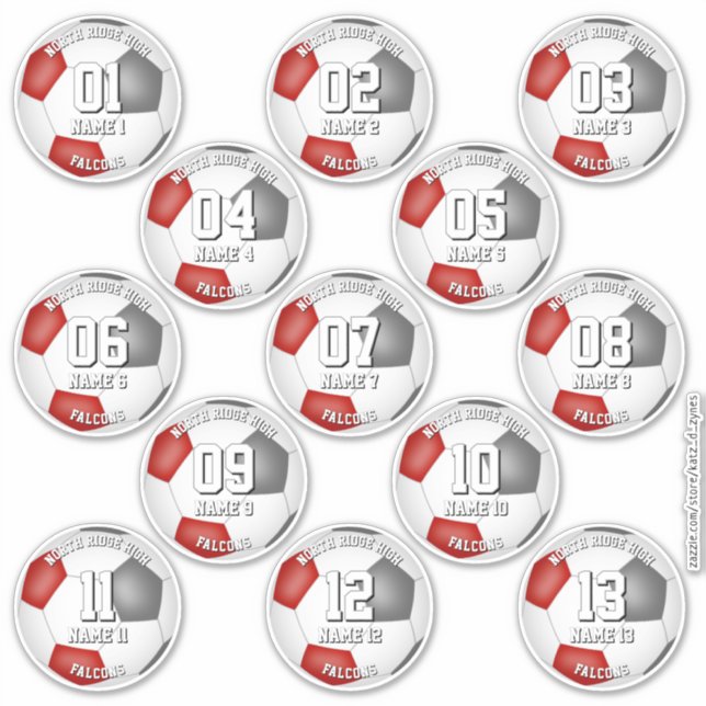 soccer players red gray team colors set of 13 (Front)