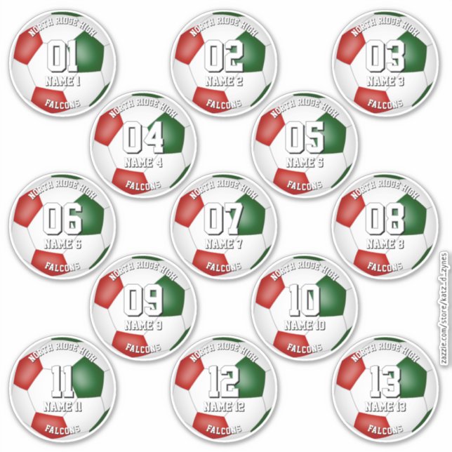 soccer players red green team colors set of 13 (Front)