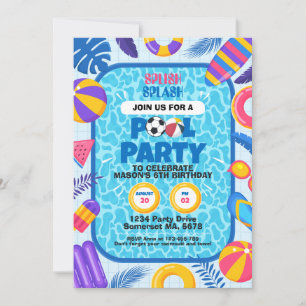 Soccer Pool Party Birthday Invitation