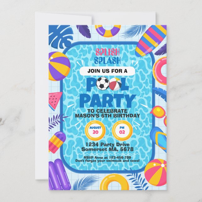 Soccer Pool Party Birthday Invitation (Front)