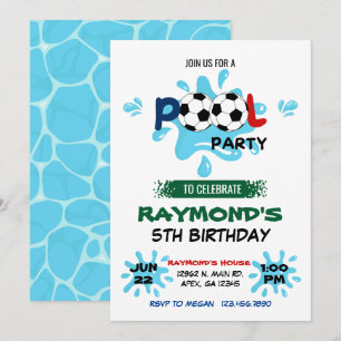 Soccer Pool Party Birthday  Invitation