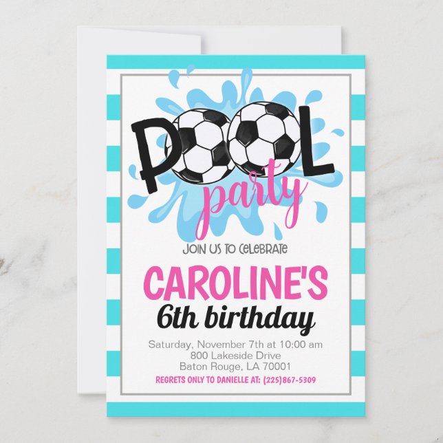 Soccer Pool Party Birthday Invitation (Front)