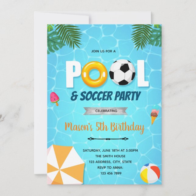 Soccer pool party invitation (Front)
