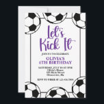 Soccer Purple Birthday Invitation<br><div class="desc">Purple,  Black and White Soccer Birthday</div>