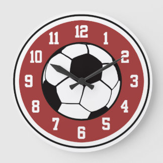 Soccer Red White and Black Large Clock