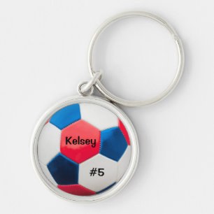 Soccer Red White and Blue Key Ring