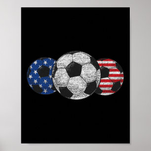 Soccer Red White Blue American Flag 4th Of July Poster