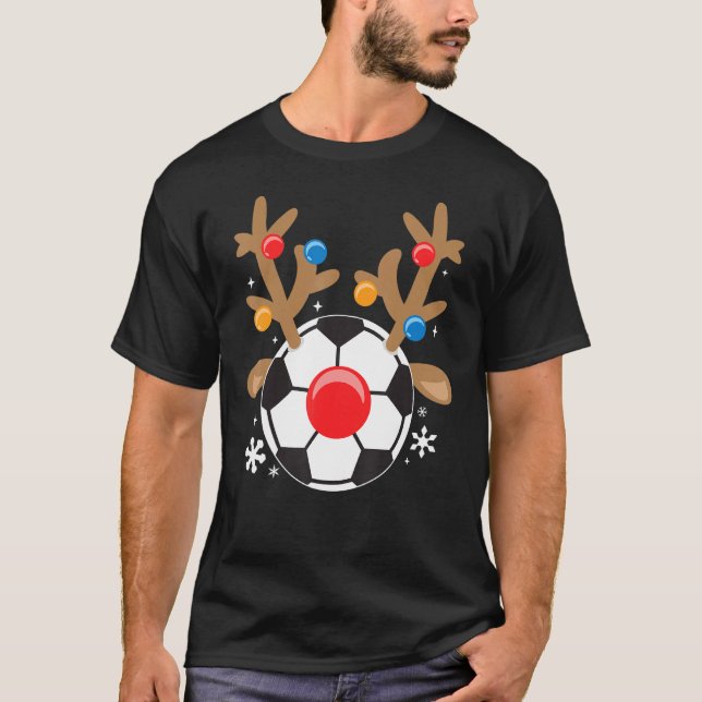 Soccer Reindeer Funny Cute Boy Christmas T-Shirt (Front)