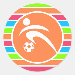 Soccer; Retro Neon Rainbow Classic Round Sticker
