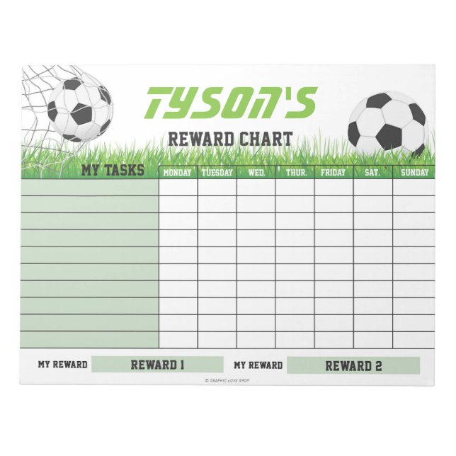 Soccer Reward Chart Personalised Name Task Notepad (Front)