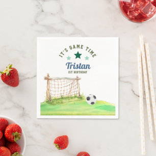 Soccer Rookie “It’s Game Time” First Birthday Napkin