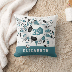soccer room decor girls sports star teal black cushion