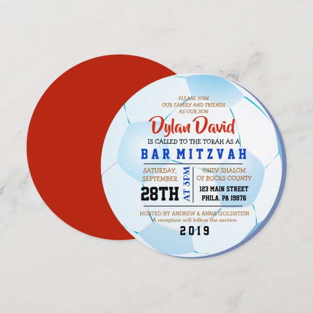 SOCCER ROUND Bar Bat Mitzvah Invitation (Front/Back)