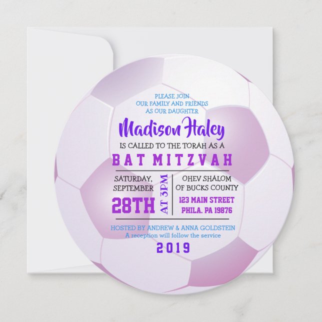 SOCCER ROUND GIRLS Bat Mitzvah Invitation (Front)