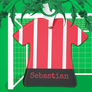 Soccer Rugby Red and White Christmas Ornament