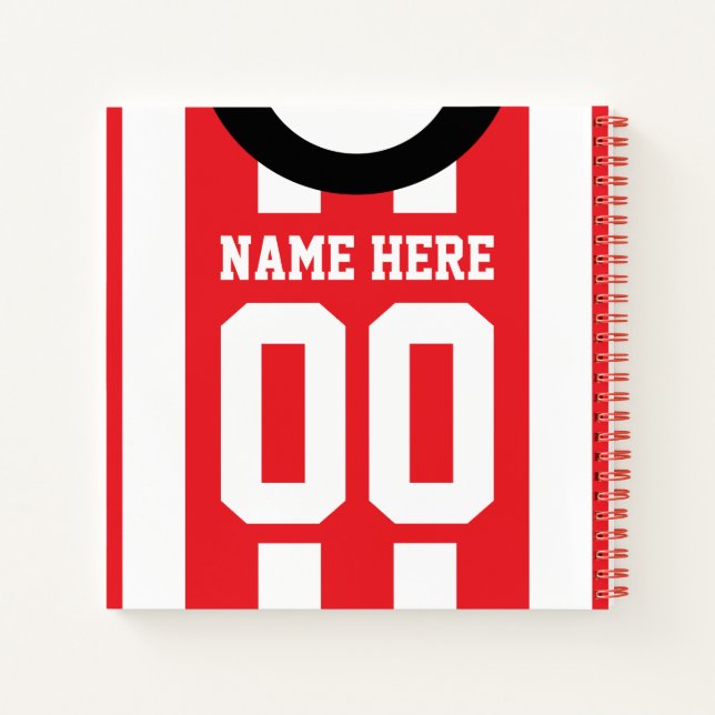 Soccer Rugby Red Stripes Custom Jersey Notebook (Back)